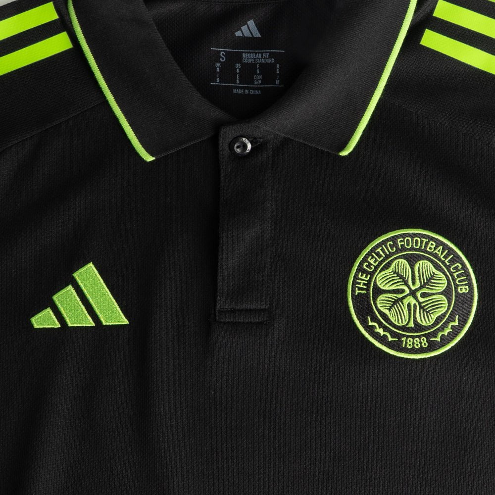 adidas Celtic Junior 2025/26 Black and Neon Green Training Polo Shirt