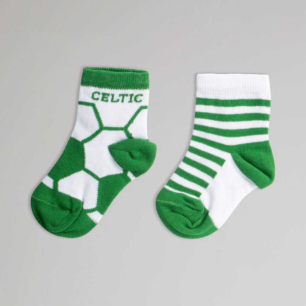 Celtic 2 Pack Green and White Baby Socks