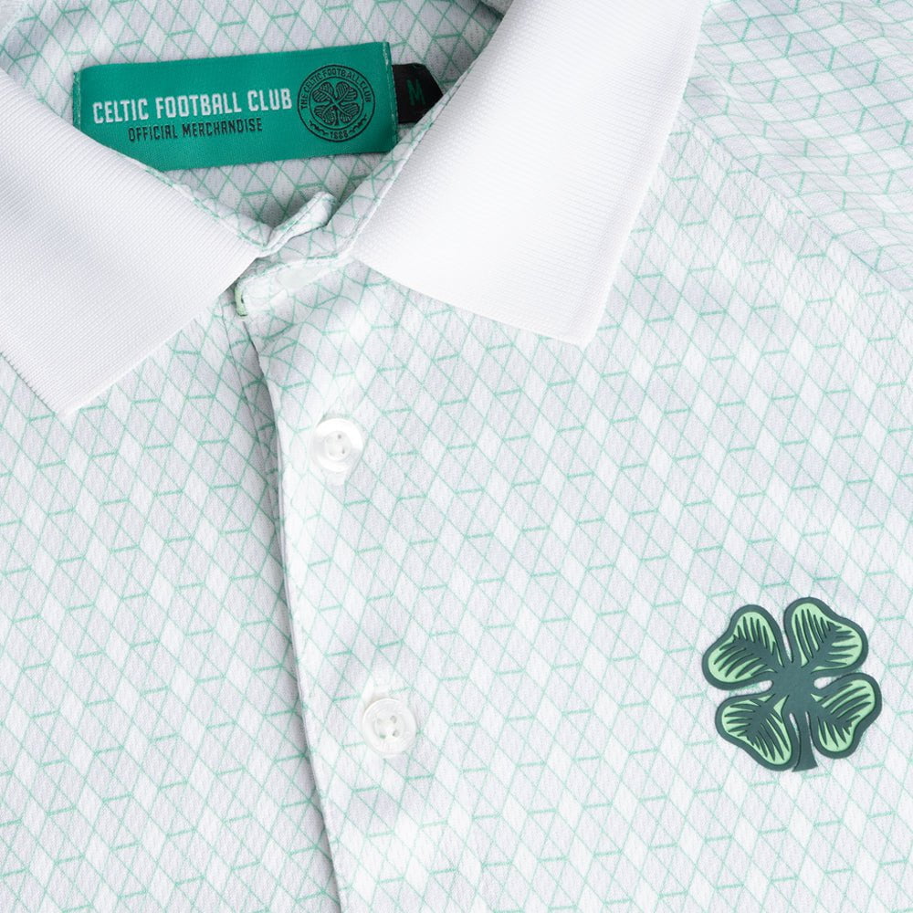 Celtic Clover White Print Polo Shirt