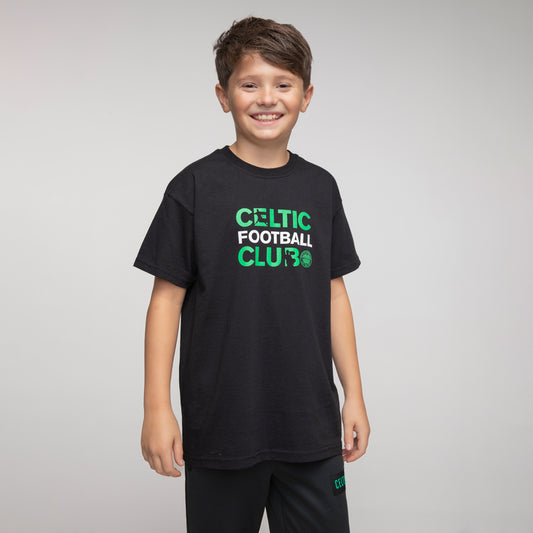 Celtic Football Club Junior-T-Shirt mit Text, schwarz