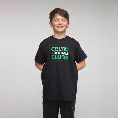 Celtic Football Club Junior-T-Shirt mit Text, schwarz