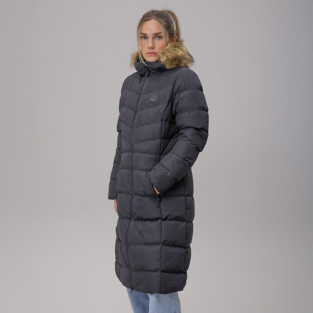 Celtic Ladies Long Padded Black Jacket