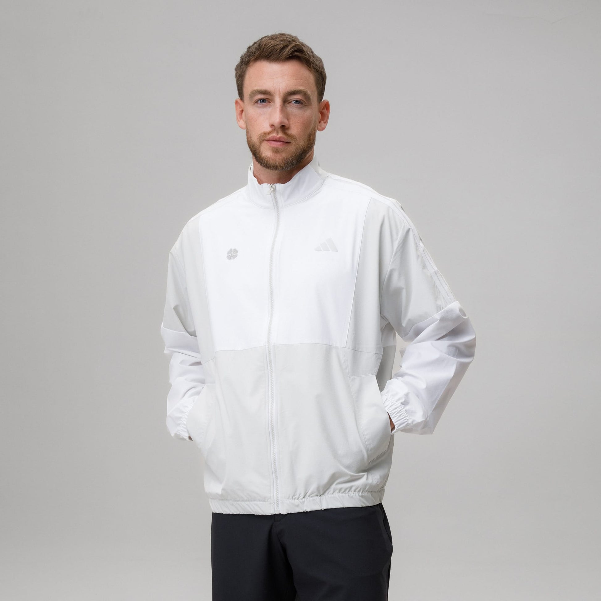 adidas Celtic Golf Beyond Twistweave Full Zip White & Beige Windbreaker