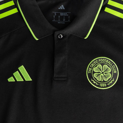 adidas Celtic Junior 2025/26 Black and Neon Green Training Polo Shirt