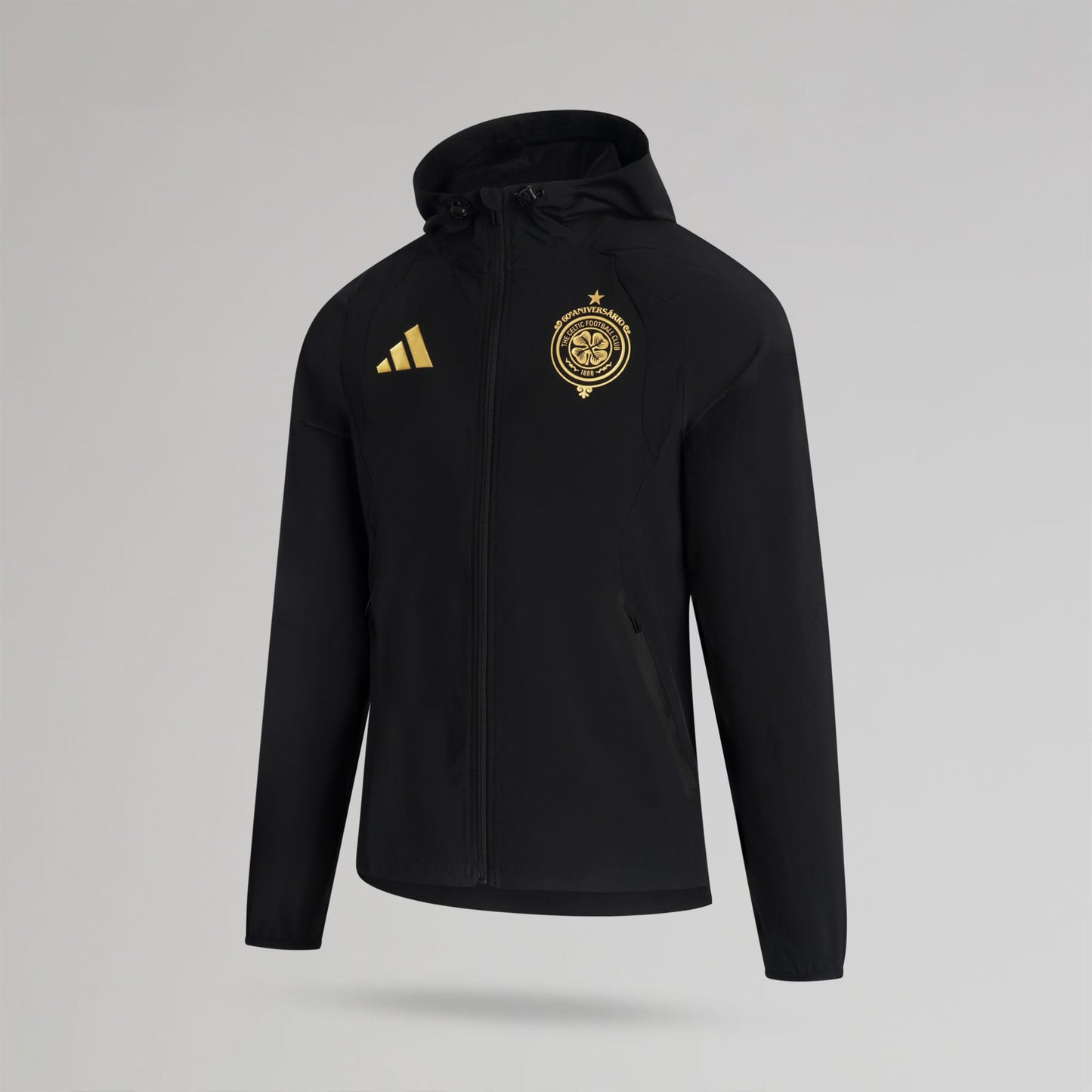 adidas Celtic Tiro Travel Black Full Zip Hooded Windbreaker