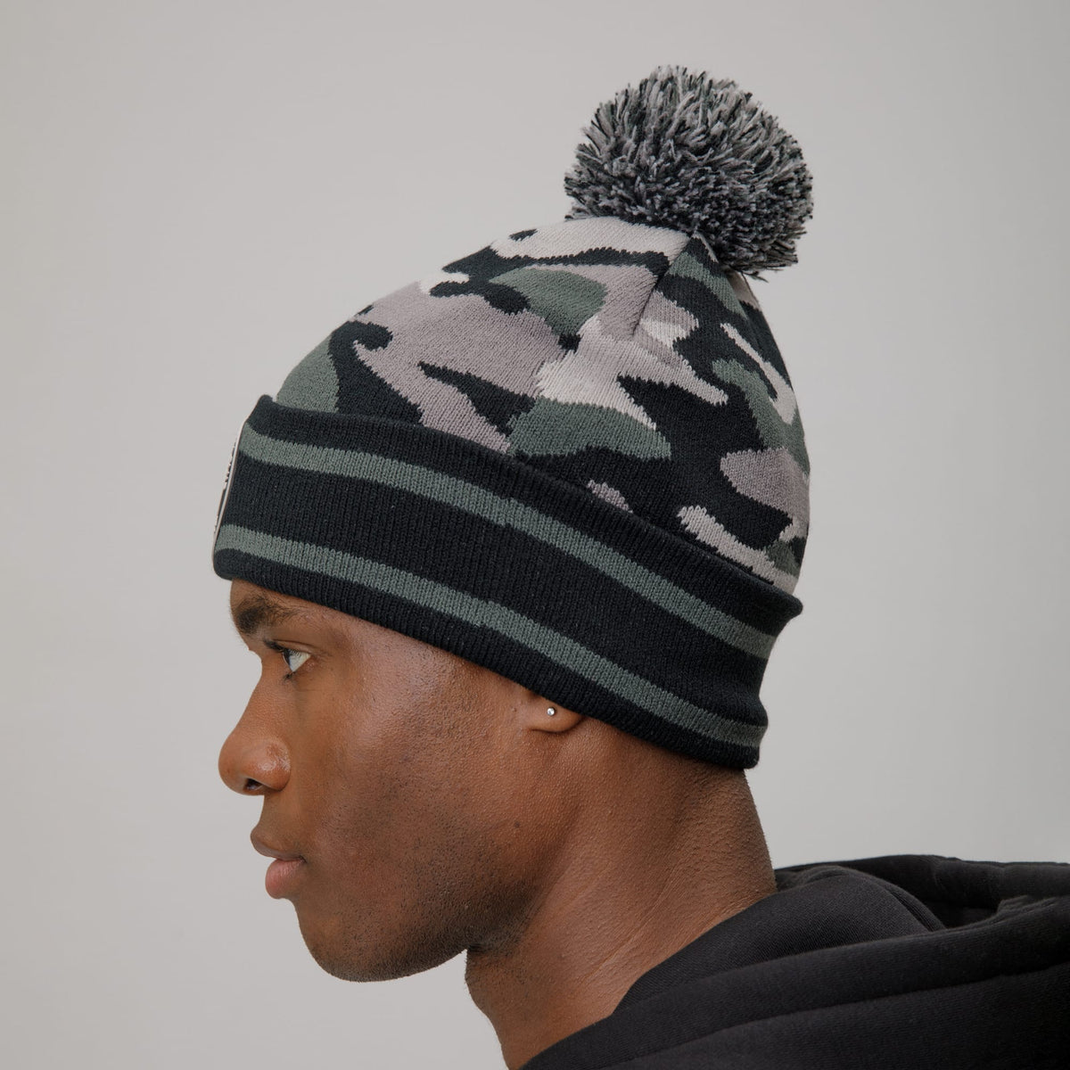 Celtic Adult Camo Print Black Pom Beanie