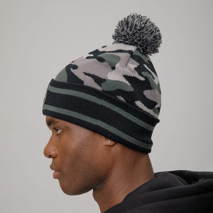 Celtic Adult Camo Print Black Pom Beanie
