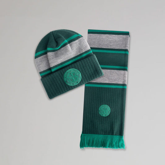 Celtic Adult Green Stripe Hat and Scarf Set