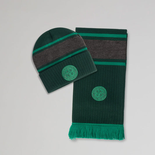 Celtic Adult Green Stripe Hat and Scarf Set
