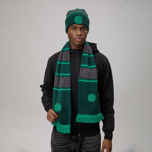 Celtic Adult Green Stripe Hat and Scarf Set