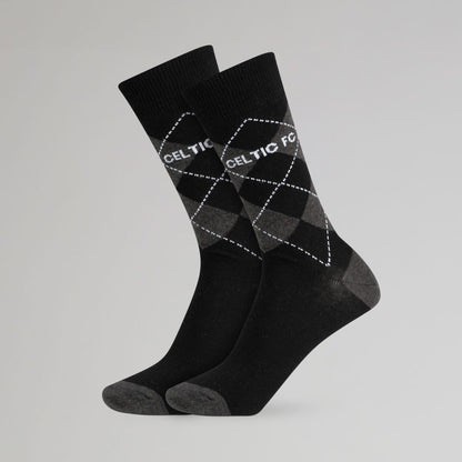 Celtic Argyle Print Black Socks