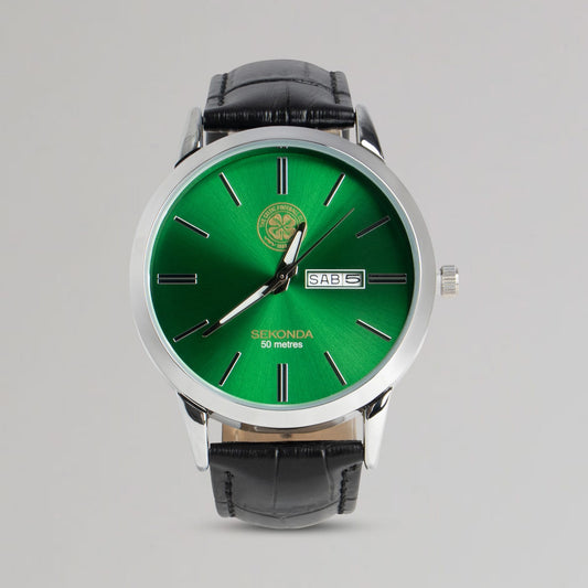 Celtic Black Leather Strap Watch