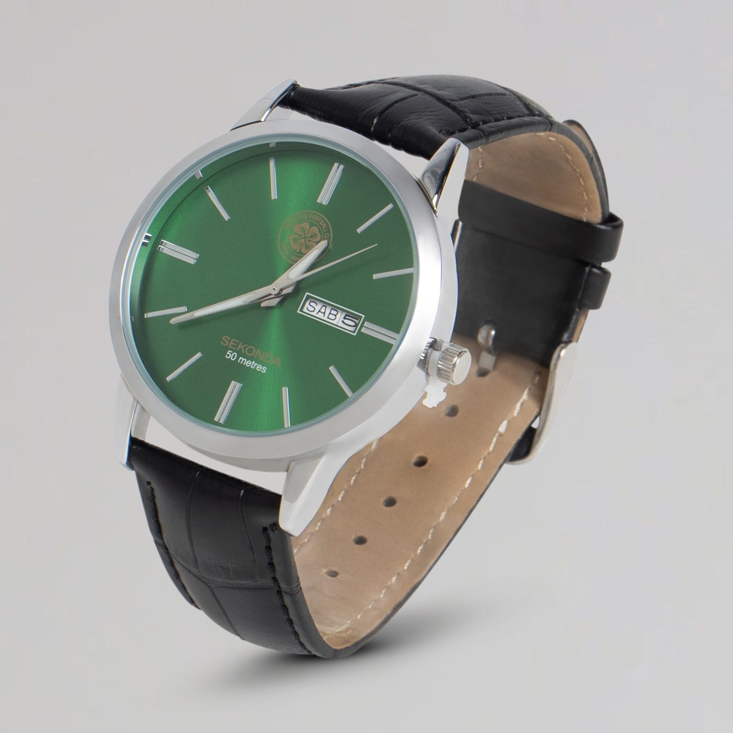 Celtic Black Leather Strap Watch