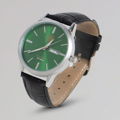Celtic Black Leather Strap Watch