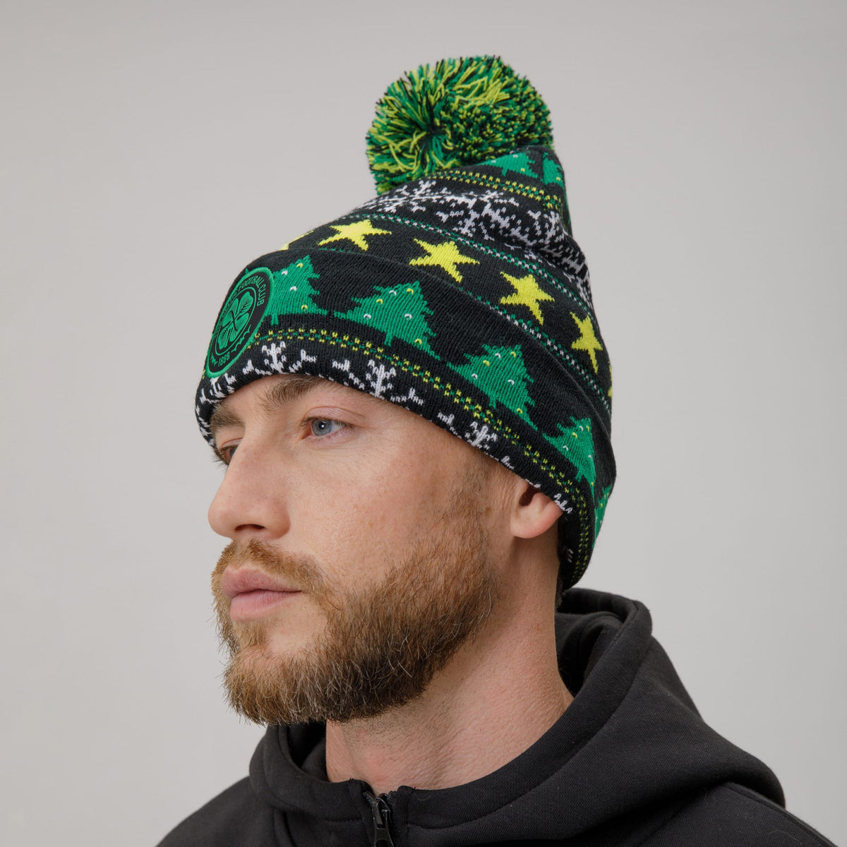 Celtic Christmas Adult Black Pom Beanie