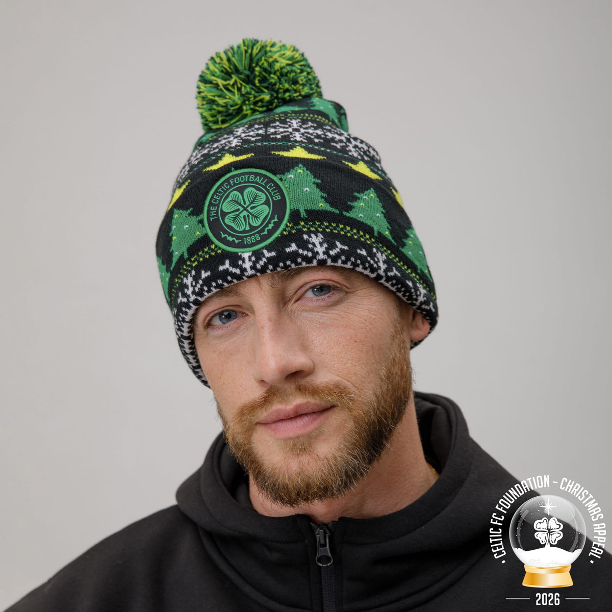 Celtic Christmas Adult Black Pom Beanie