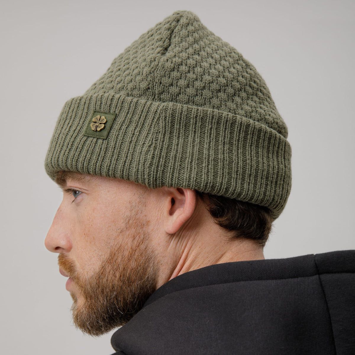 Celtic Clover Adult Waffle Knit Khaki Beanie