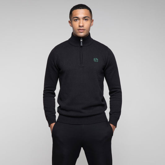 Celtic Clover Black Knit Quarter Zip