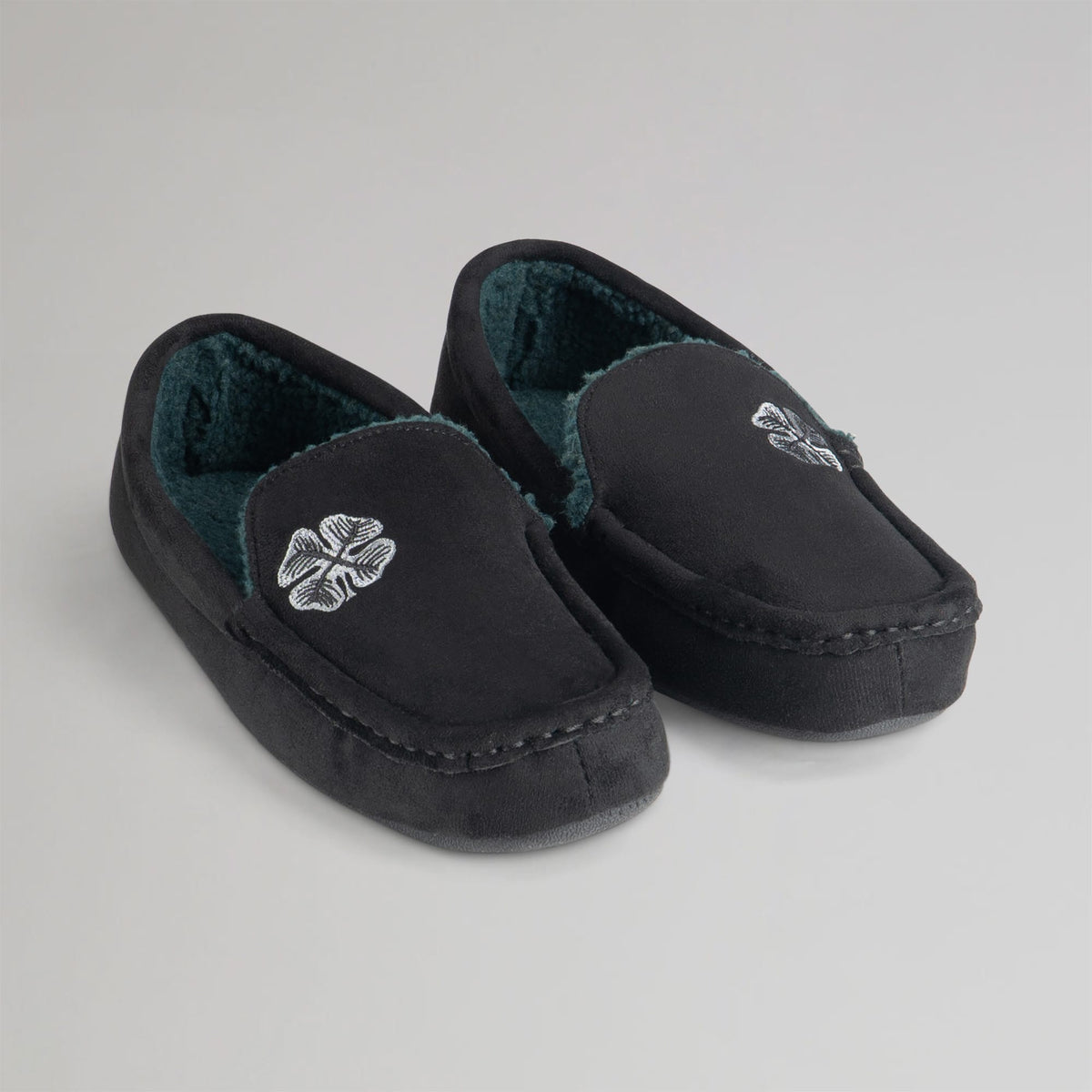 Celtic Clover Men's Black Moccasin Slippers