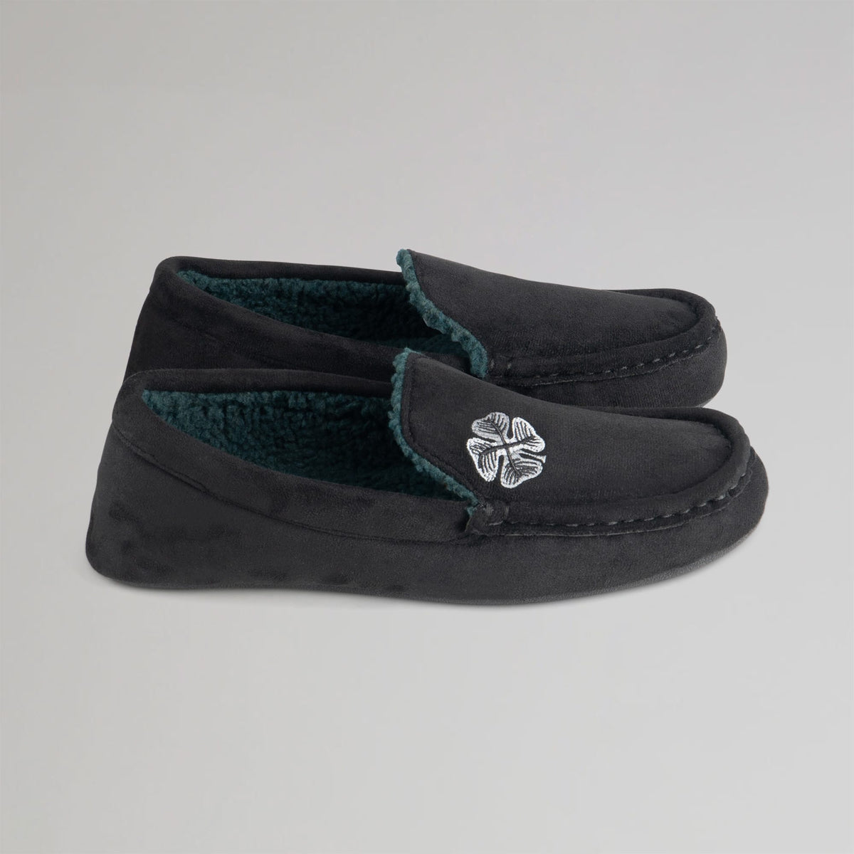 Celtic Clover Men's Black Moccasin Slippers