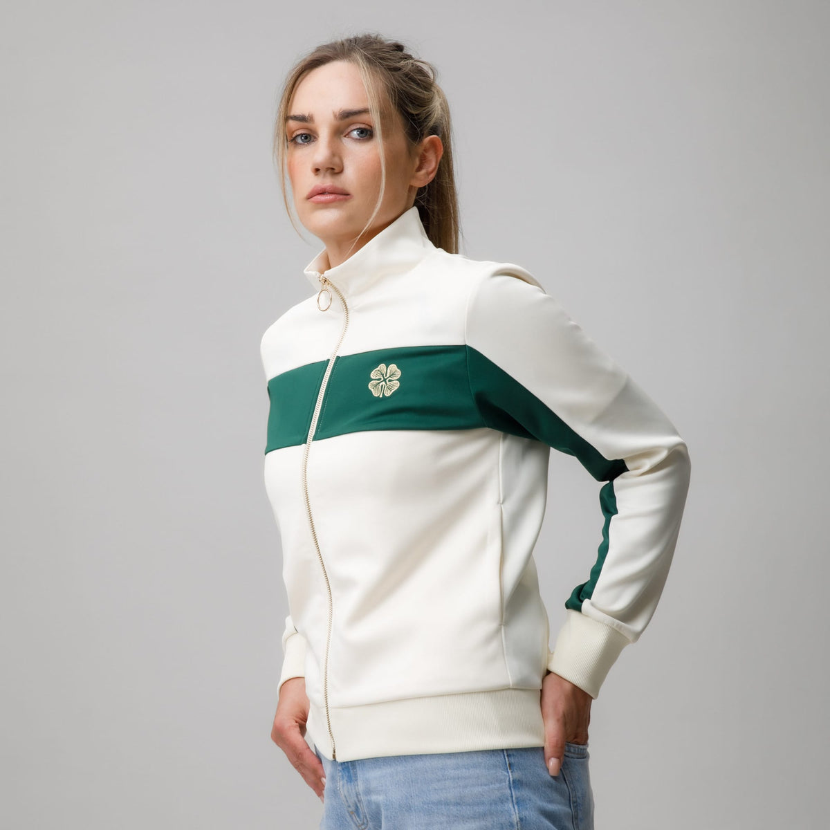 Celtic Clover Women's Cream Track Jacket