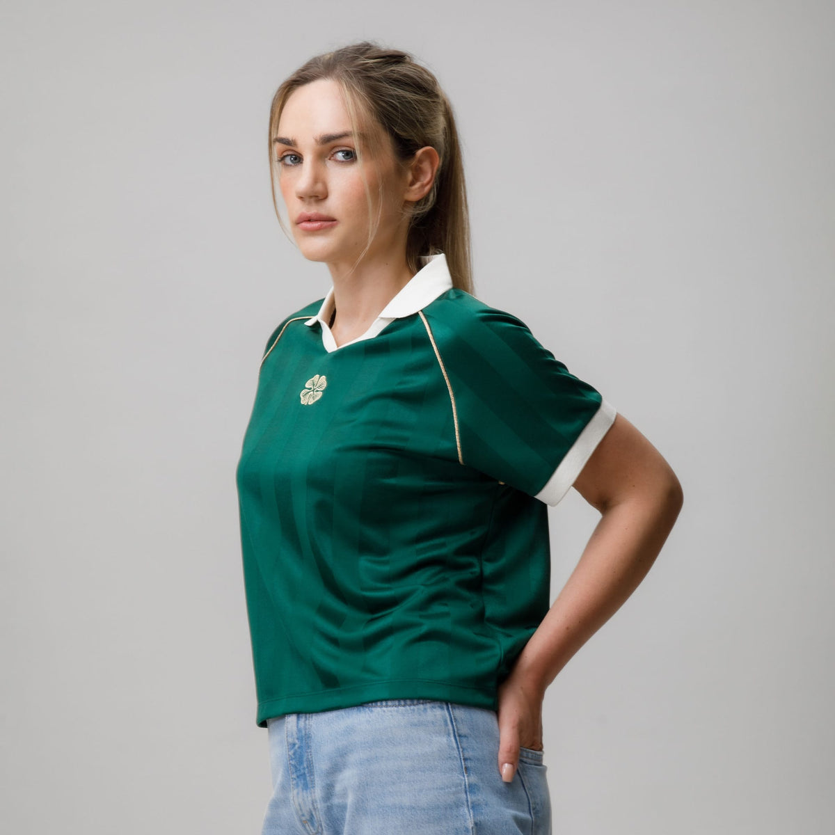 Celtic Clover Women's Cropped Green Football Jersey
