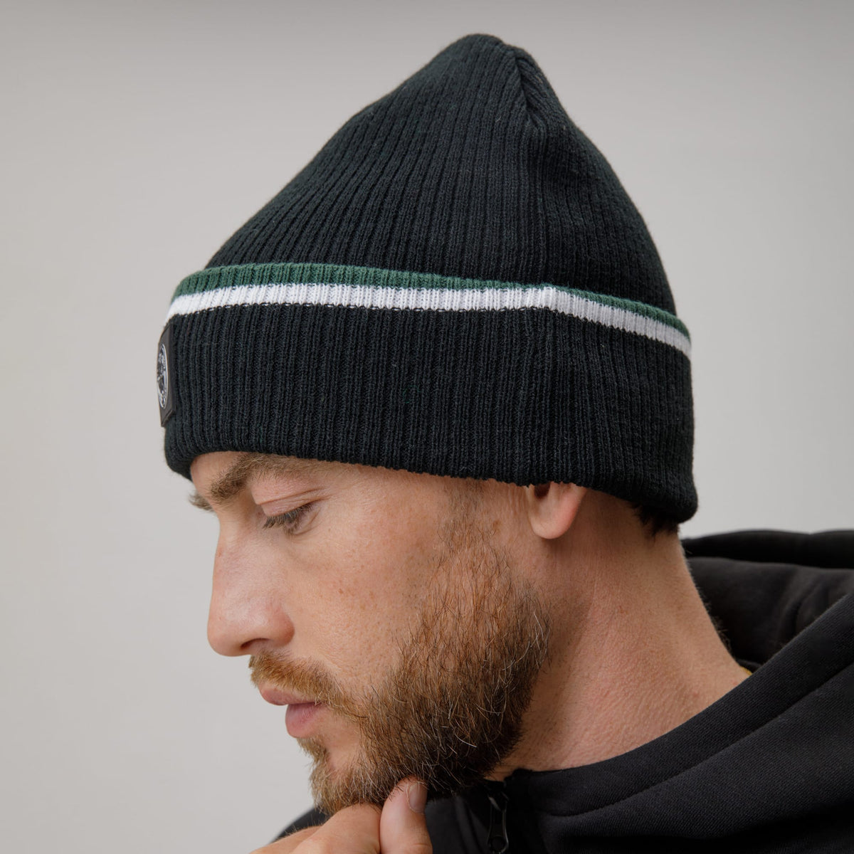 Celtic Crest Adult Ribbed Knit Black Beanie
