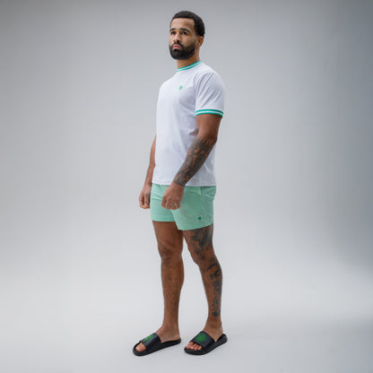 Celtic Crest Men's Stripe Green and White Swim Shorts