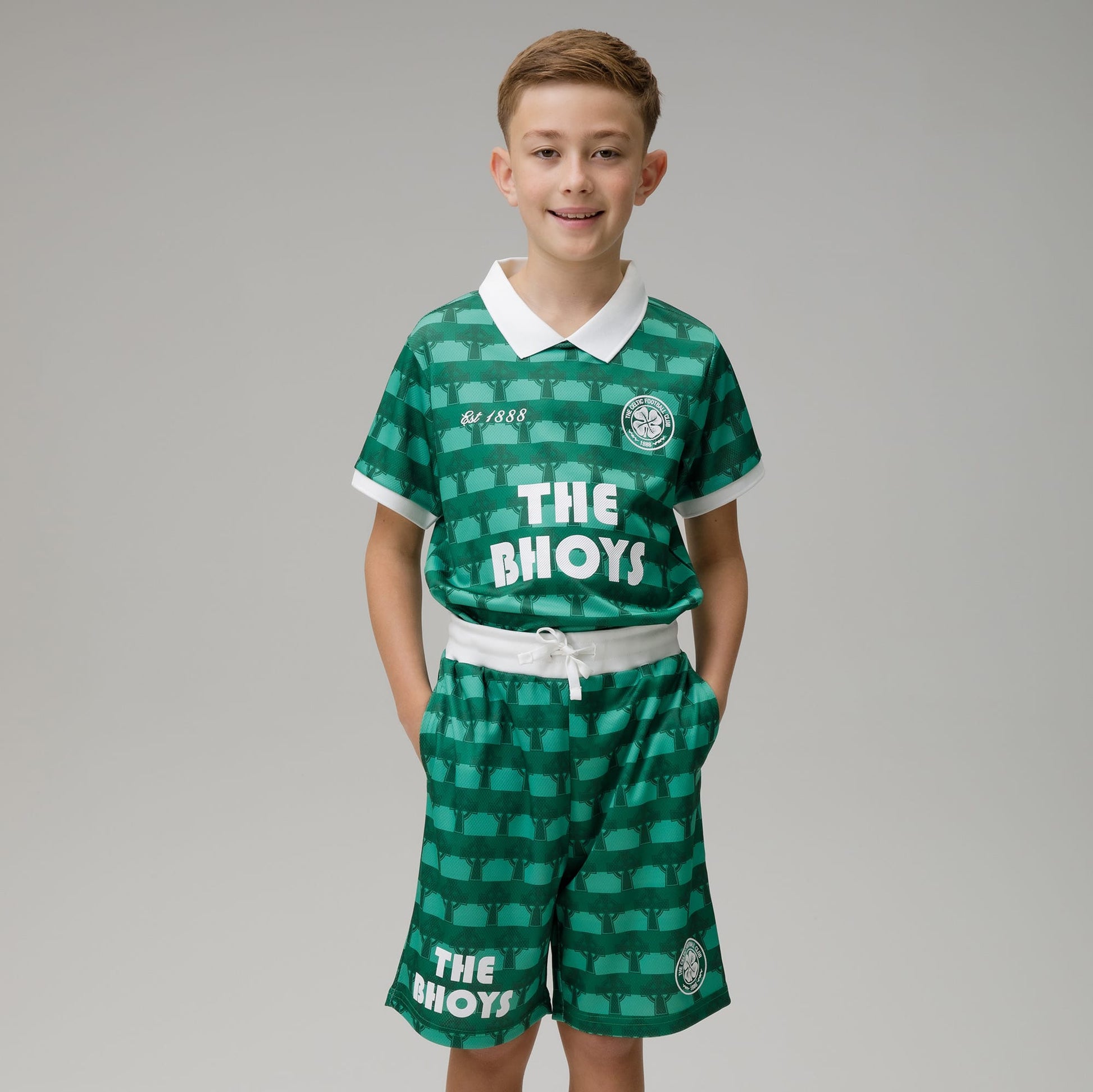 Celtic Junior Cross Print Green Shorts
