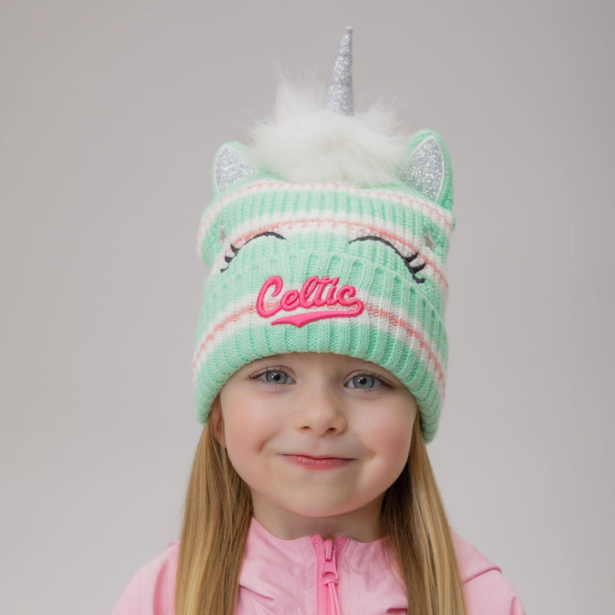 Celtic Junior Glitter Unicorn Pom Beanie