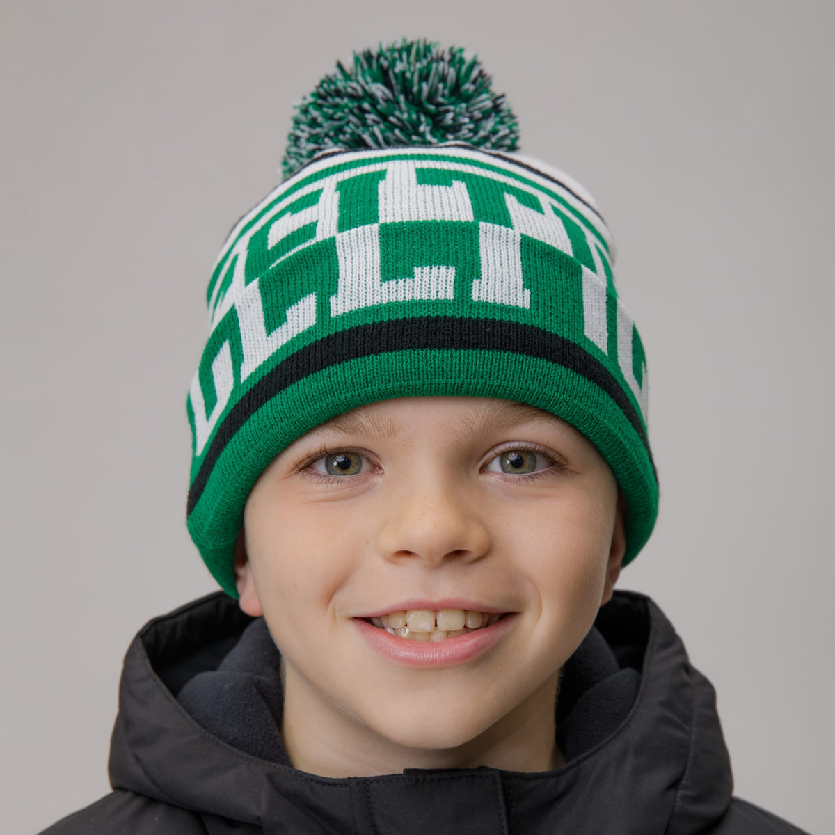 Celtic Junior Print Green Pom Beanie