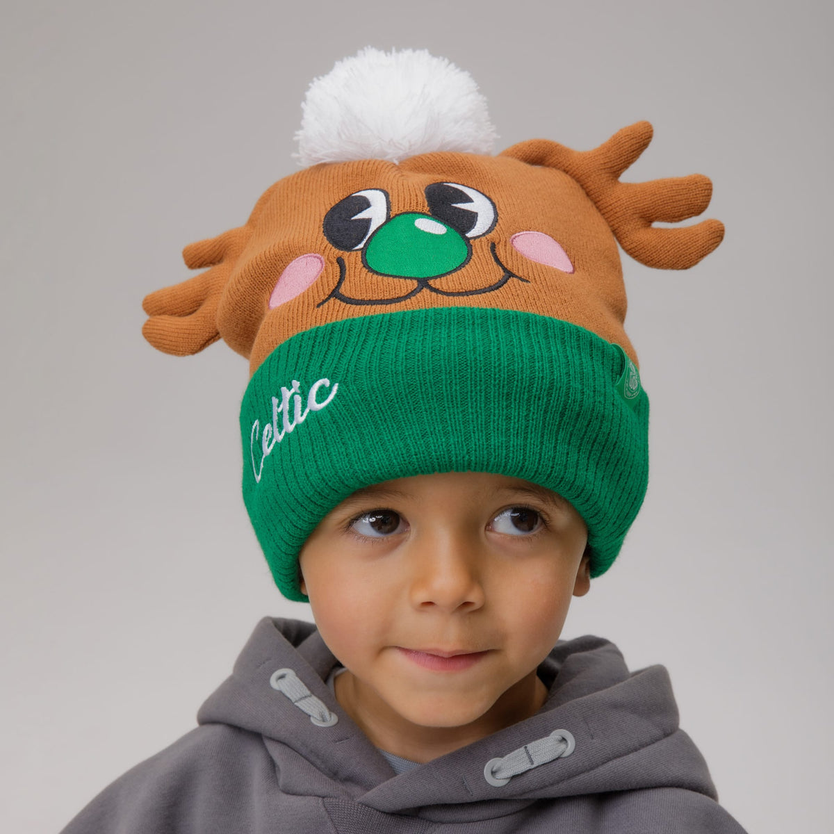 Celtic Junior Reindeer Green Pom Beanie