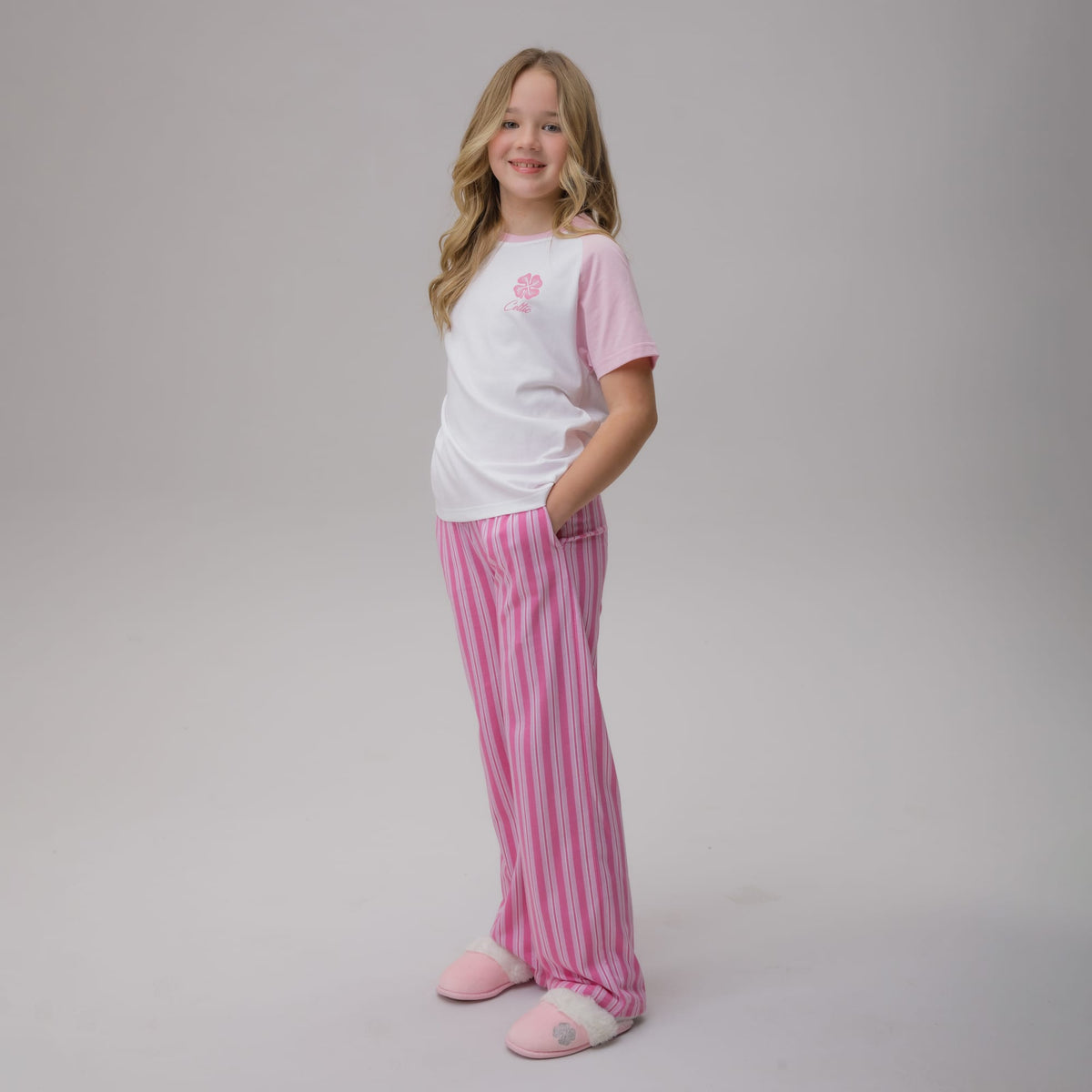 Celtic Junior Stripe Pink Trouser Pyjama Set