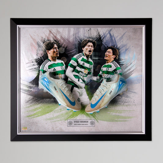 Celtic 2024/25 Kyogo Match Worn Framed Signed Boots